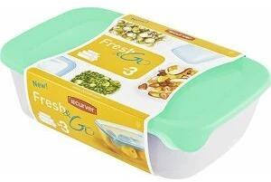 Maisto laikymo dėžučių rinkinys CURVER FRESH&GO, h11 x 15,5 x 15,5 cm, 800 ml, 3 vnt.