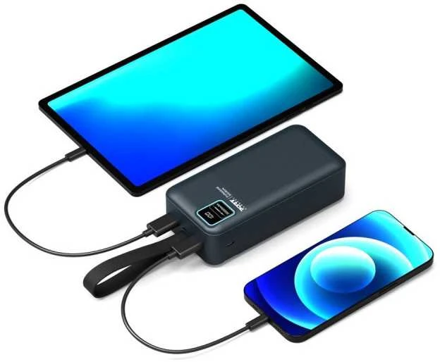 PORT CONNECT Išorinis USB-C akumuliatorius su integruota lempute | 30000 mAh | Mėlyna
