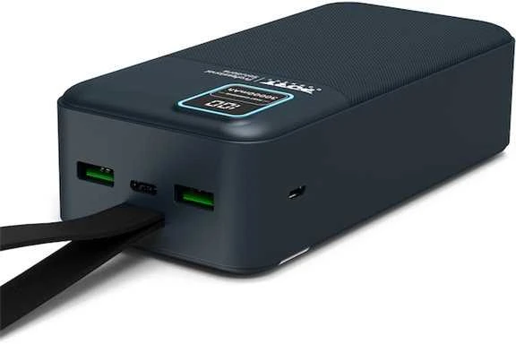 PORT CONNECT Išorinis USB-C akumuliatorius su integruota lempute | 30000 mAh | Mėlyna