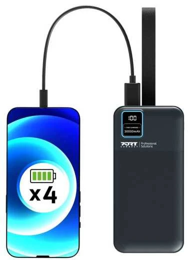 PORT CONNECT Išorinis USB-C akumuliatorius su integruota lempute | 30000 mAh | Mėlyna
