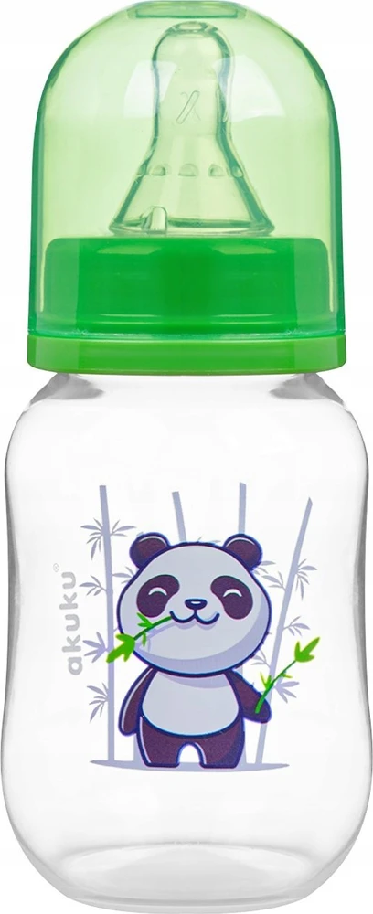 Akuku maitinimo buteliukas 125 ml su silikoniniu žinduku, žalia panda