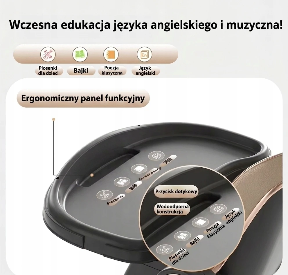 Maitinimo kėdutė su siūbavimo funkcija ir mokymosi skydeliu. FUNIDOO