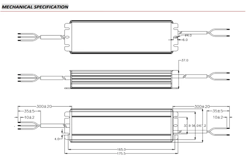 200W LED maitinimo šaltinis GV6, 24V, CV, PFC, IP67