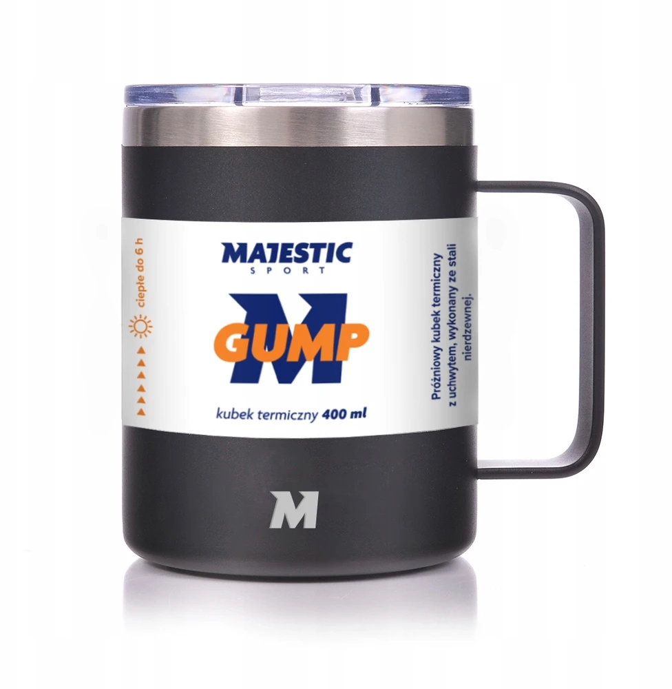Majestic Sport Gump 400 ml – Termo puodelis su rankena, juodas