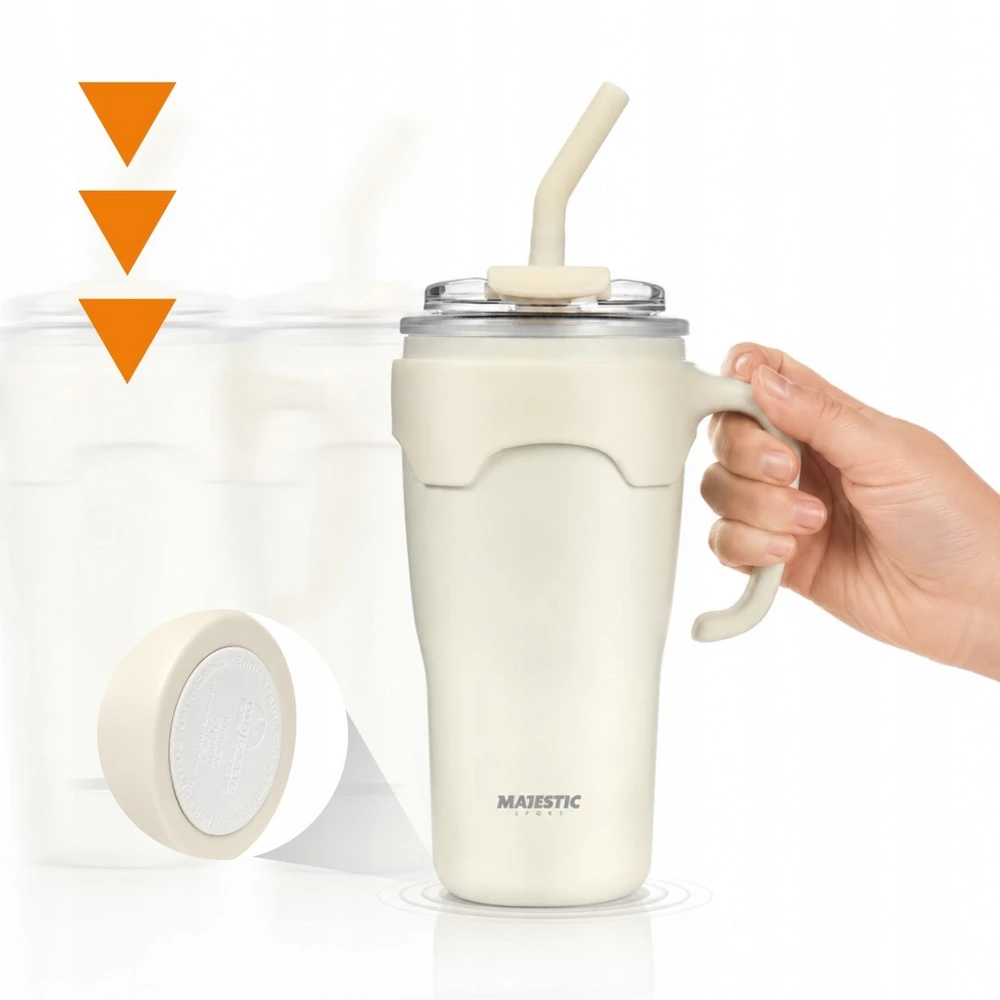 Majestic Sport Terminis kelioninis puodelis su šiaudiniu snapeliu, didele rankena kavai, plieno, 650 ml