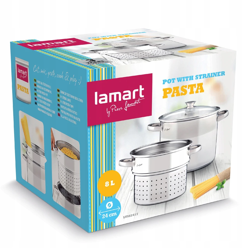 Makaronų puodas su dangteliu Lamart LTSS2417 8L nerūdijančio plieno
