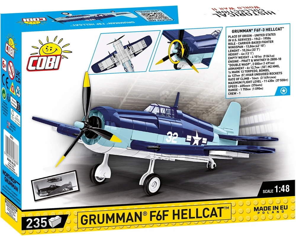 Maketas - COBI - Grumman F6F Hellcat - 235 elementų - Mėlyna, Balta, Tamsiai mėlyna - Surinkti patiems