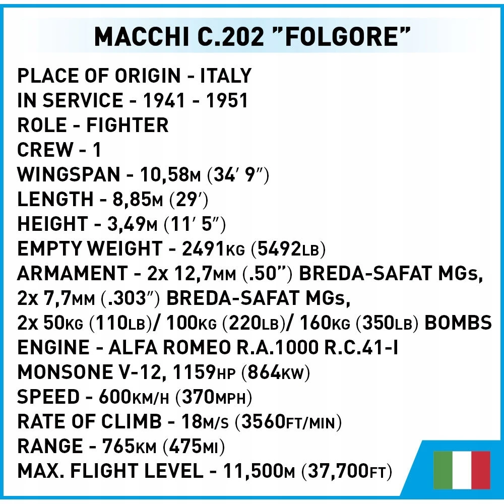 Maketas - COBI - Macchi C.202 'Folgore' - 576 dalys - Plastikas - Renkama pačiam