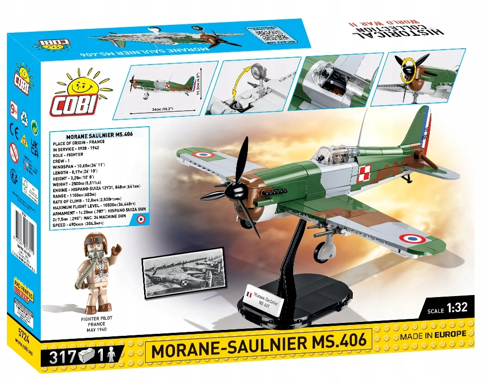 Maketas - COBI - Morane-Saulnier MS.406 - 317 dalių - Interjeras - Nuo 8 metų