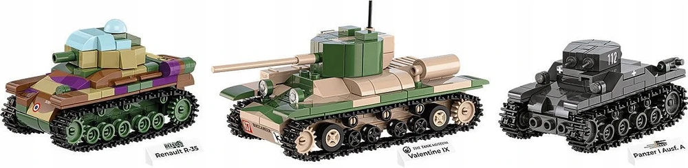 Maketas - COBI - Renault R35, Valentine IX, Panzer I - 300 dalių - Plastikas - Sursdinti patiems