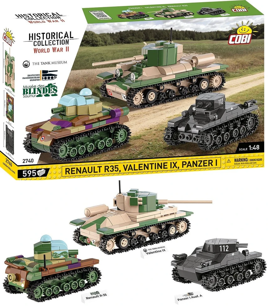 Maketas - COBI - Renault R35, Valentine IX, Panzer I - 300 dalių - Plastikas - Sursdinti patiems