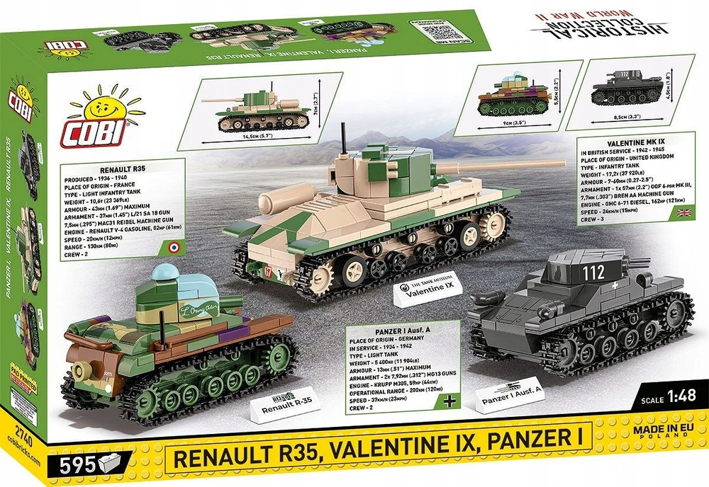 Maketas - COBI - Renault R35, Valentine IX, Panzer I - 300 dalių - Plastikas - Sursdinti patiems