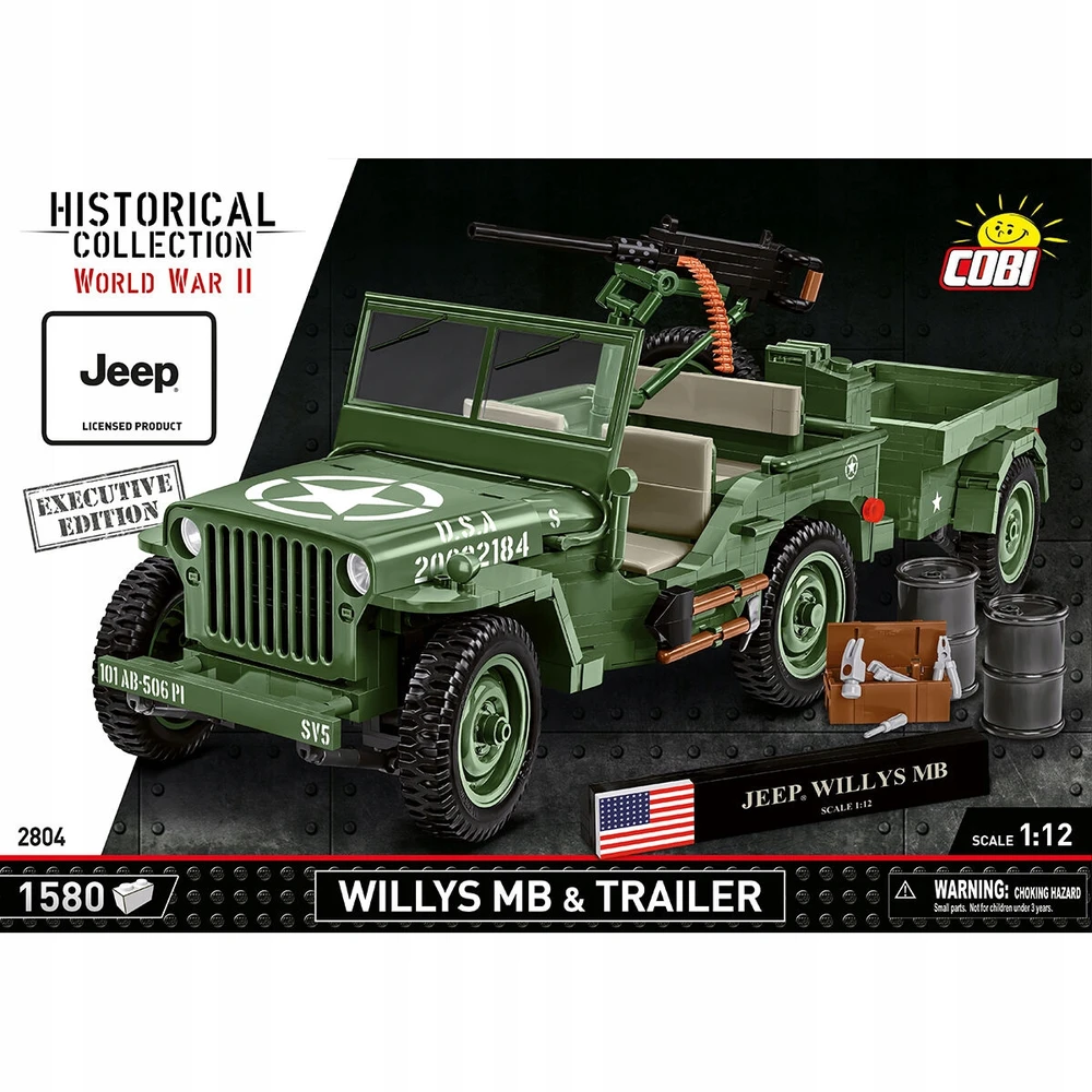 Maketas - COBI - Willys MB ir Priekaba - Žalias - Plastikas - Nuo 8 metų