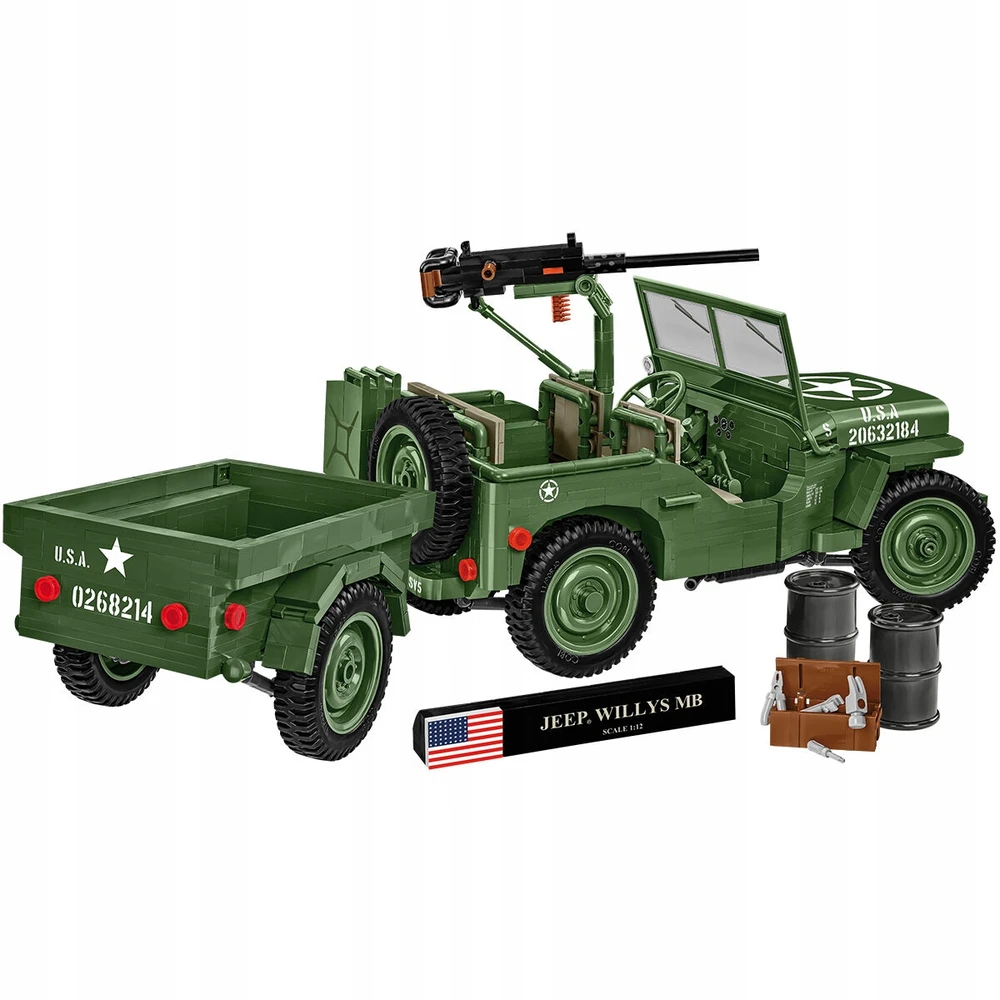 Maketas - COBI - Willys MB ir Priekaba - Žalias - Plastikas - Nuo 8 metų