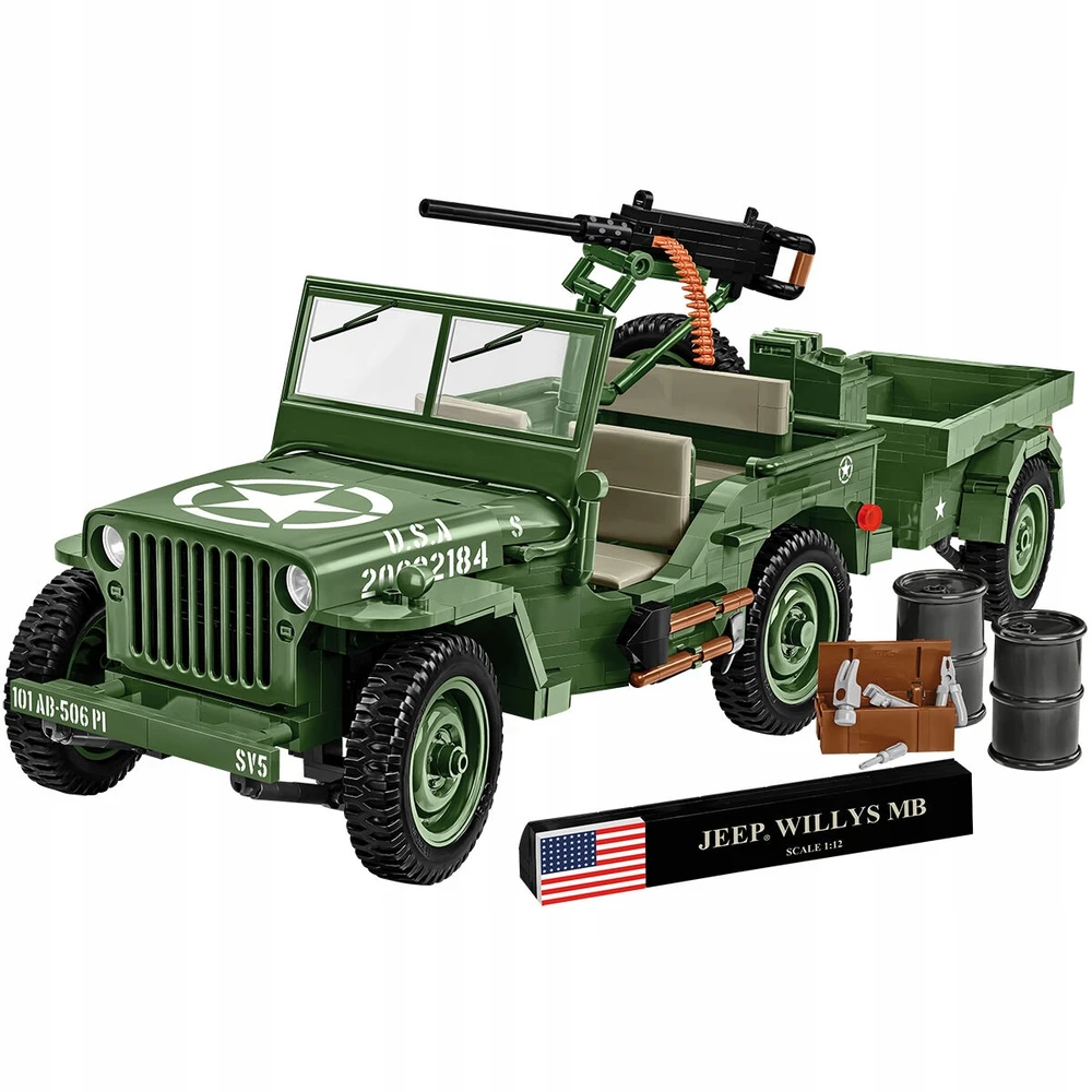 Maketas - COBI - Willys MB ir Priekaba - Žalias - Plastikas - Nuo 8 metų