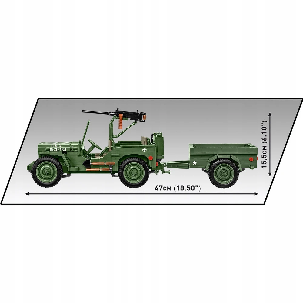Maketas - COBI - Willys MB ir Priekaba - Žalias - Plastikas - Nuo 8 metų