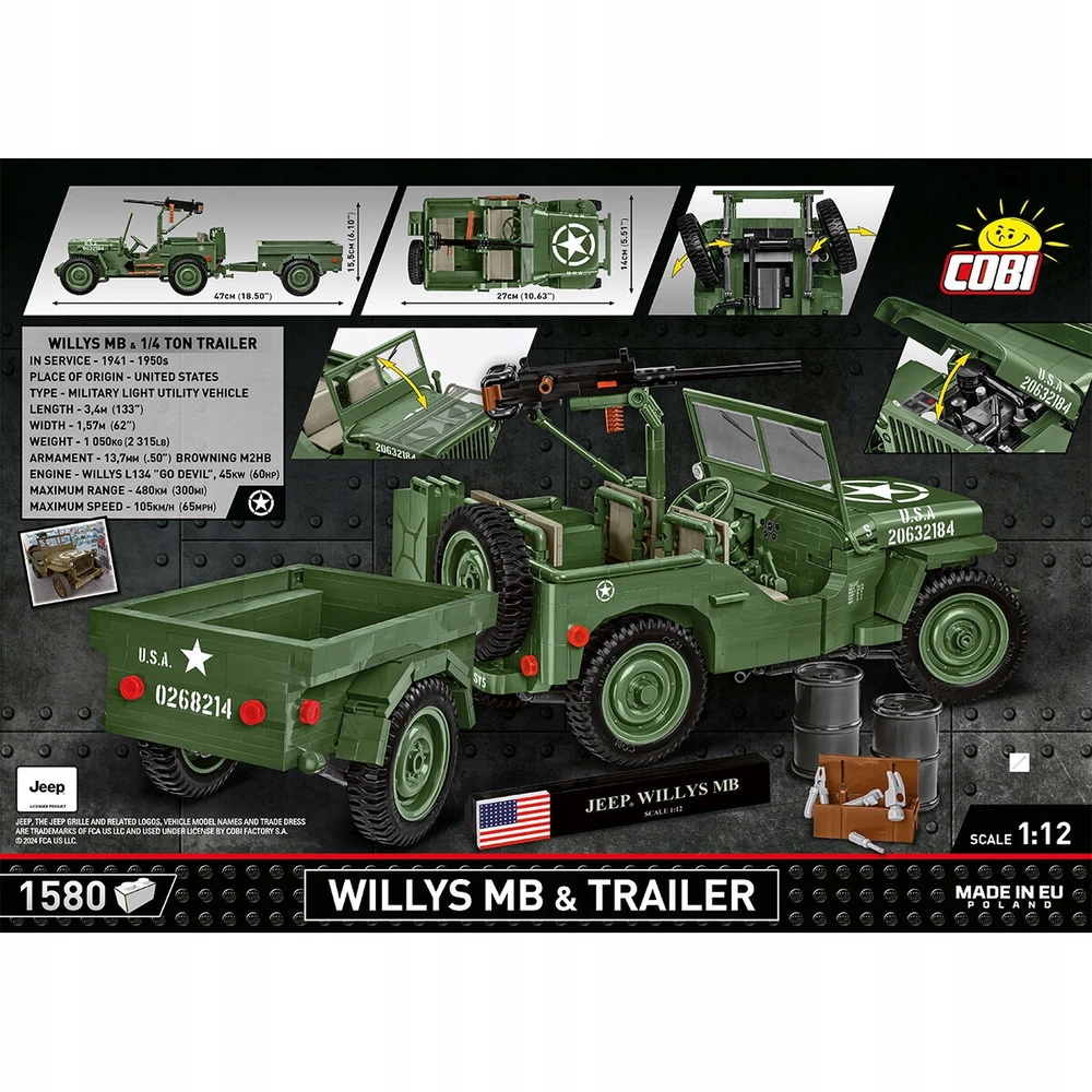 Maketas - COBI - Willys MB ir Priekaba - Žalias - Plastikas - Nuo 8 metų