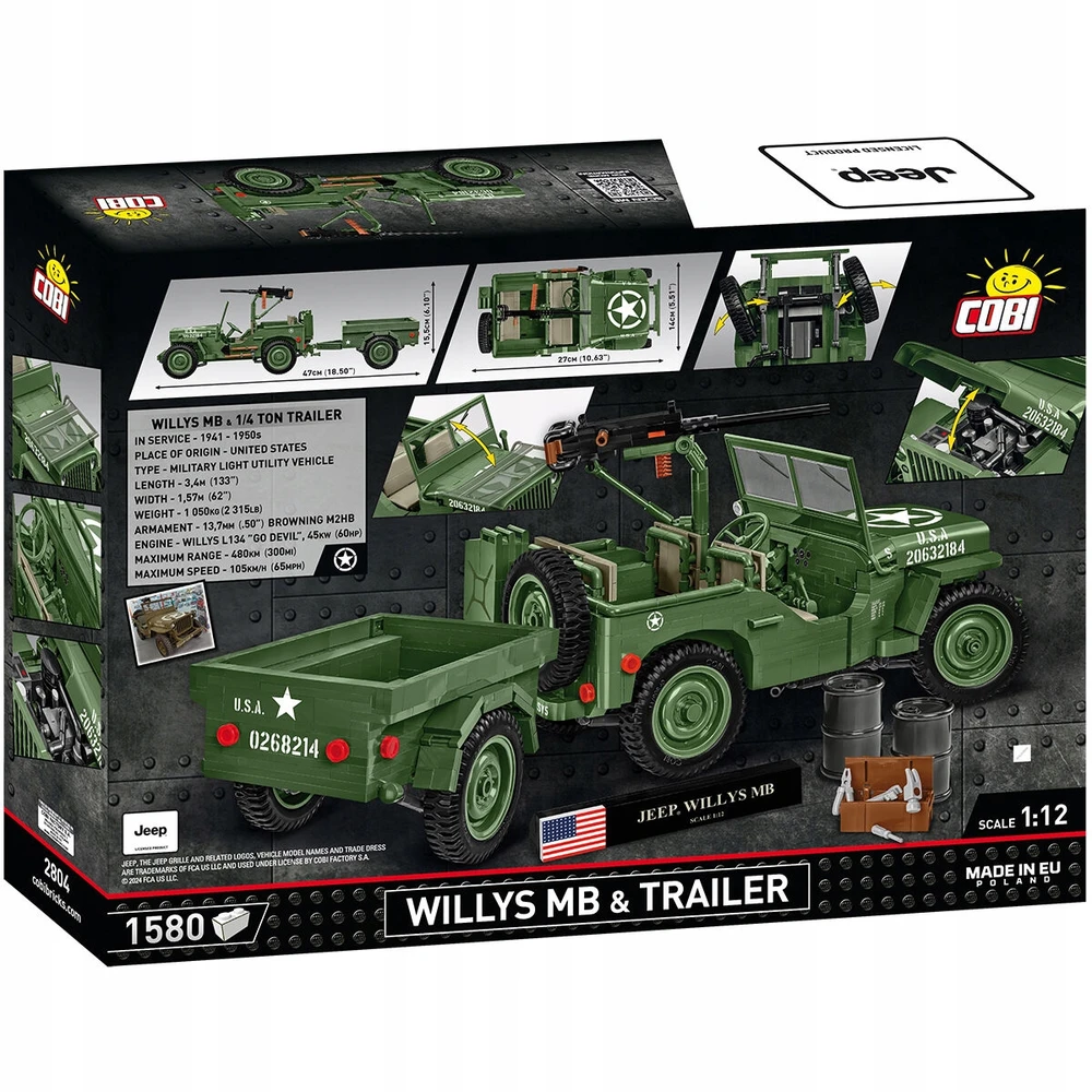 Maketas - COBI - Willys MB ir Priekaba - Žalias - Plastikas - Nuo 8 metų