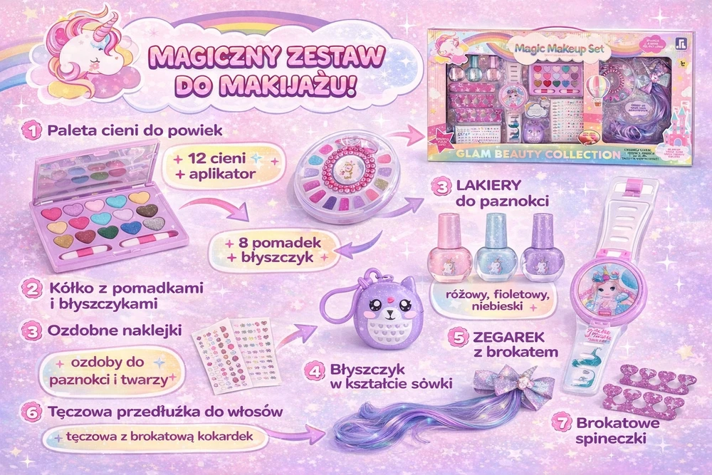 Makiažo ir manikiūro RINKINYS su laikrodžiu vaikams. Mergaičių kosmetika