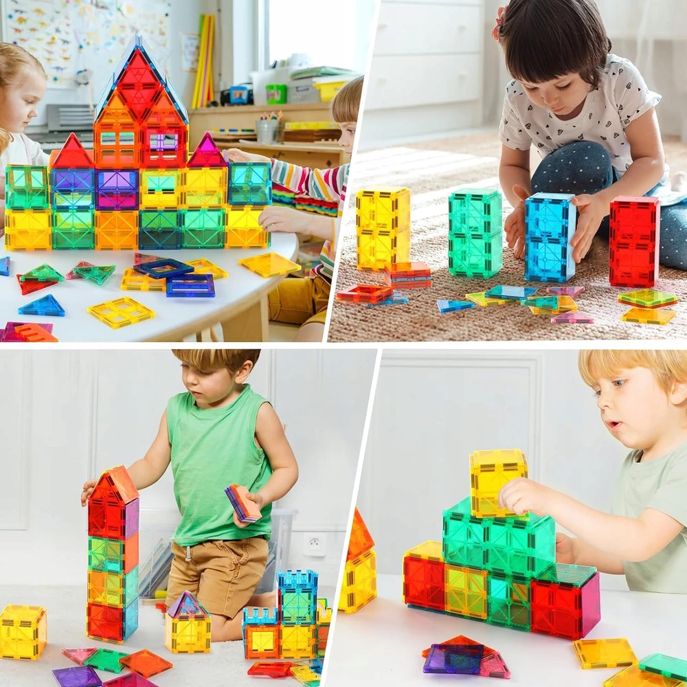 MALLE Dideli magnetiniai blokeliai 130 vnt. Magnetinės plytelės 3D kūrybinė DOVANA