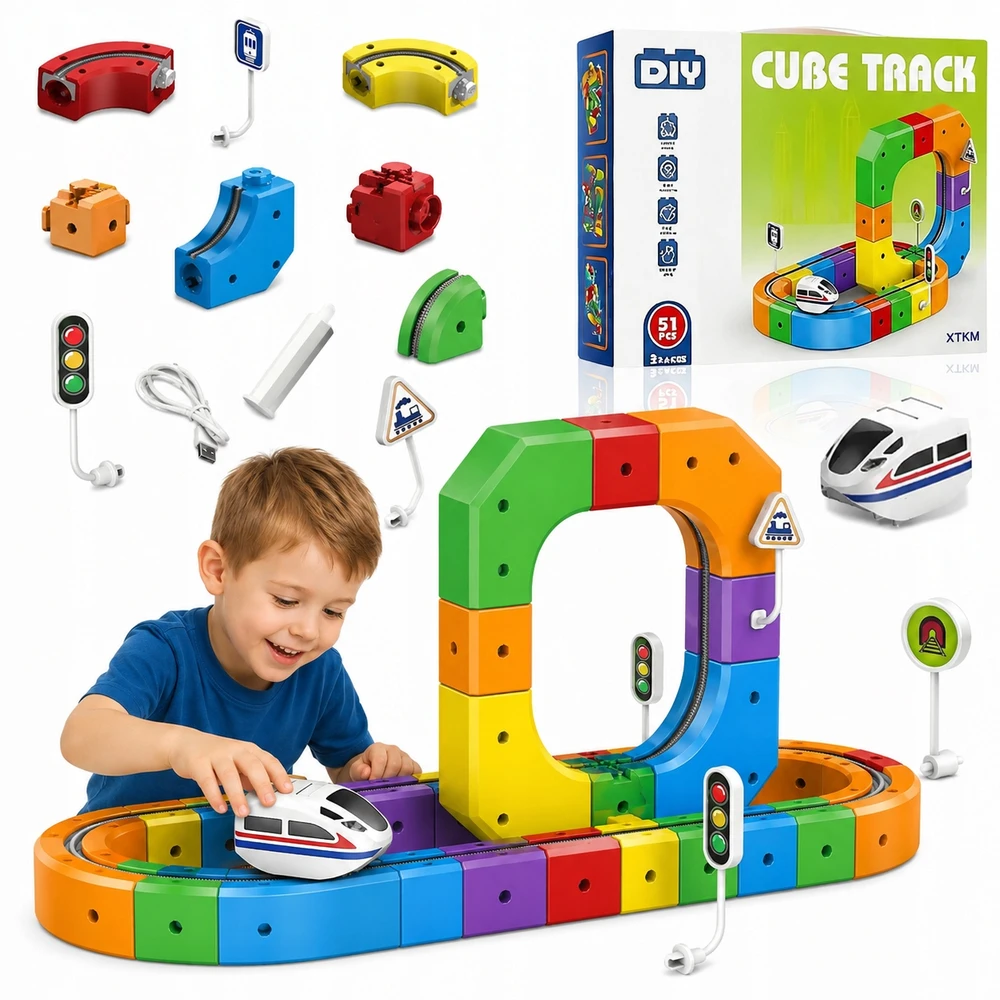 MALLE „Magic Track“ traukinio magnetiniai bėgių magnetiniai blokai „pasidaryk pats“ 51 El USB
