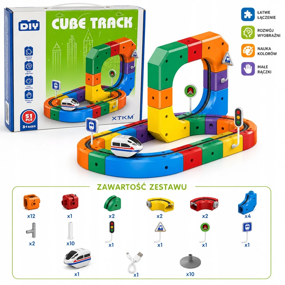 MALLE „Magic Track“ traukinio magnetiniai bėgių magnetiniai blokai „pasidaryk pats“ 51 El USB