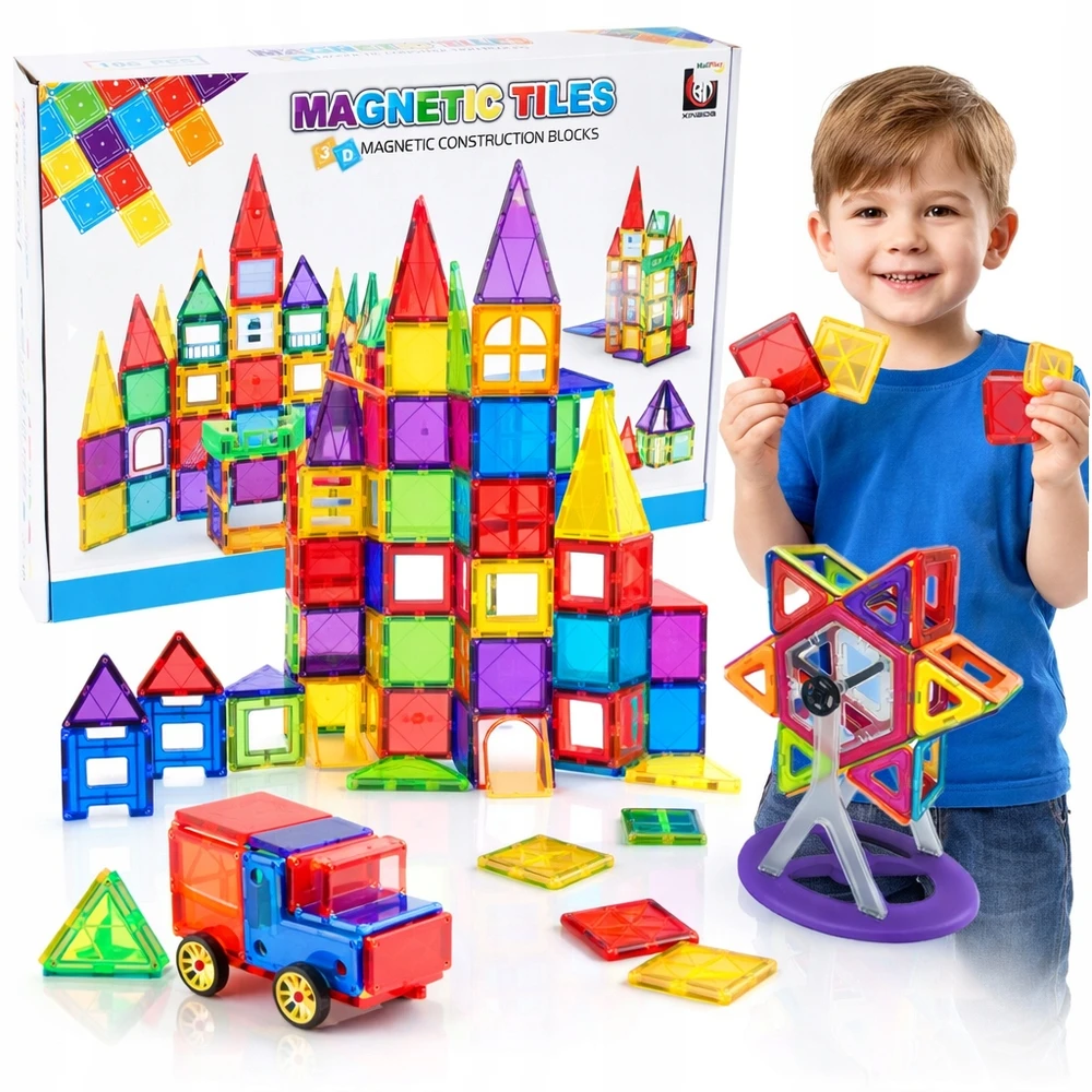 MALLE MAGNETINIAI KONSTRUKCINIAI KLUOKLIAI 3D EDUKACINĖ DĖLĖLĖ VAIKAMS 106 vnt.