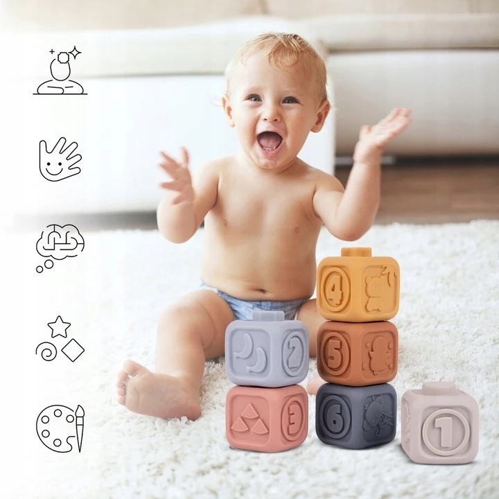 MALLE SENSORY GUMINIAI BLOKAI SOFT CREATIVE MONTESSORI TOWER PYRAMID 13 EL