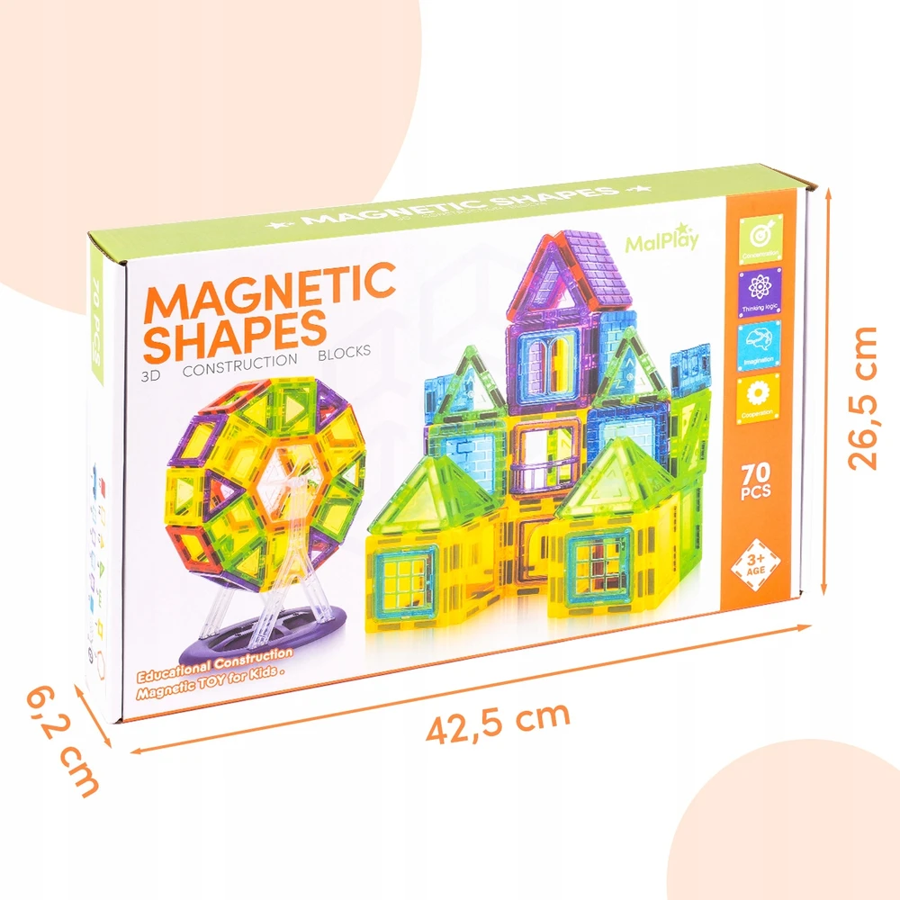 Magnetinis konstruktorius MalPlay, 70 detalių