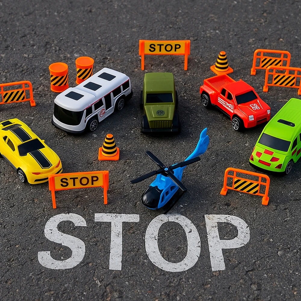Malplay Didelis žaislinis sunkvežimis su 5 automobiliais ir malūnsparniu
