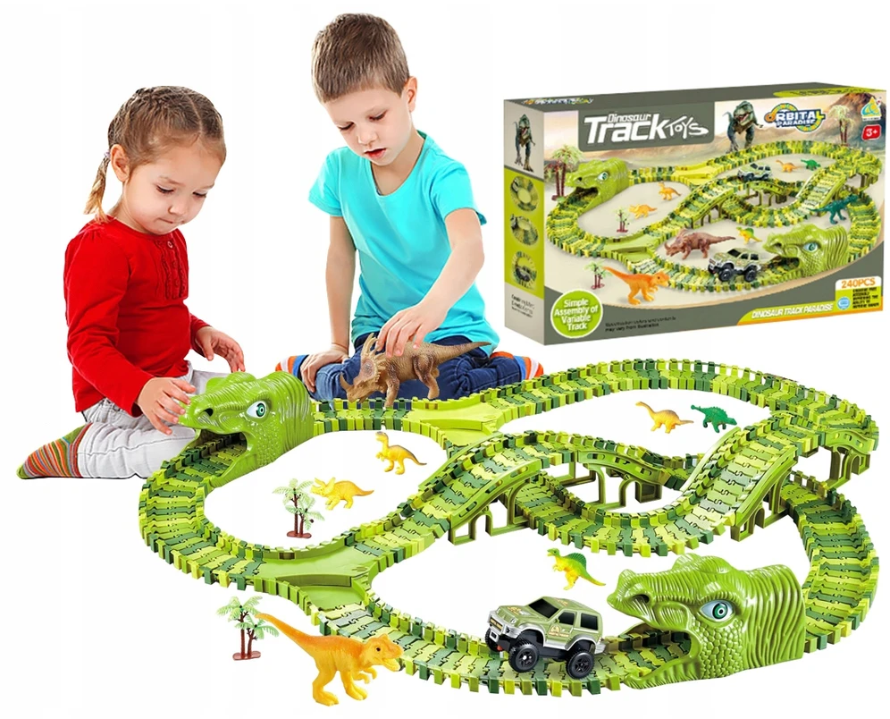 Malplay Žaislinė didžiulė dinozaurų lenktynių trasa su figūrėlėmis, 240 vnt