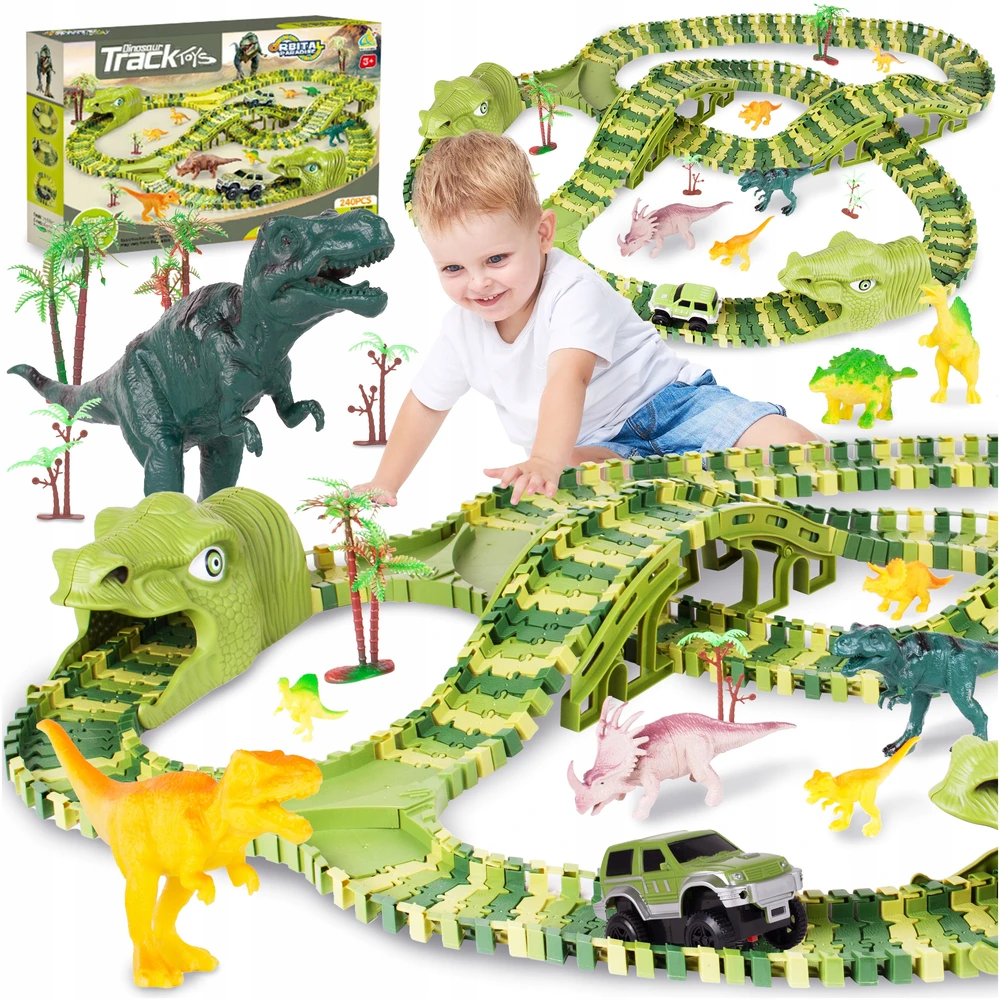 Malplay Žaislinė didžiulė dinozaurų lenktynių trasa su figūrėlėmis, 240 vnt