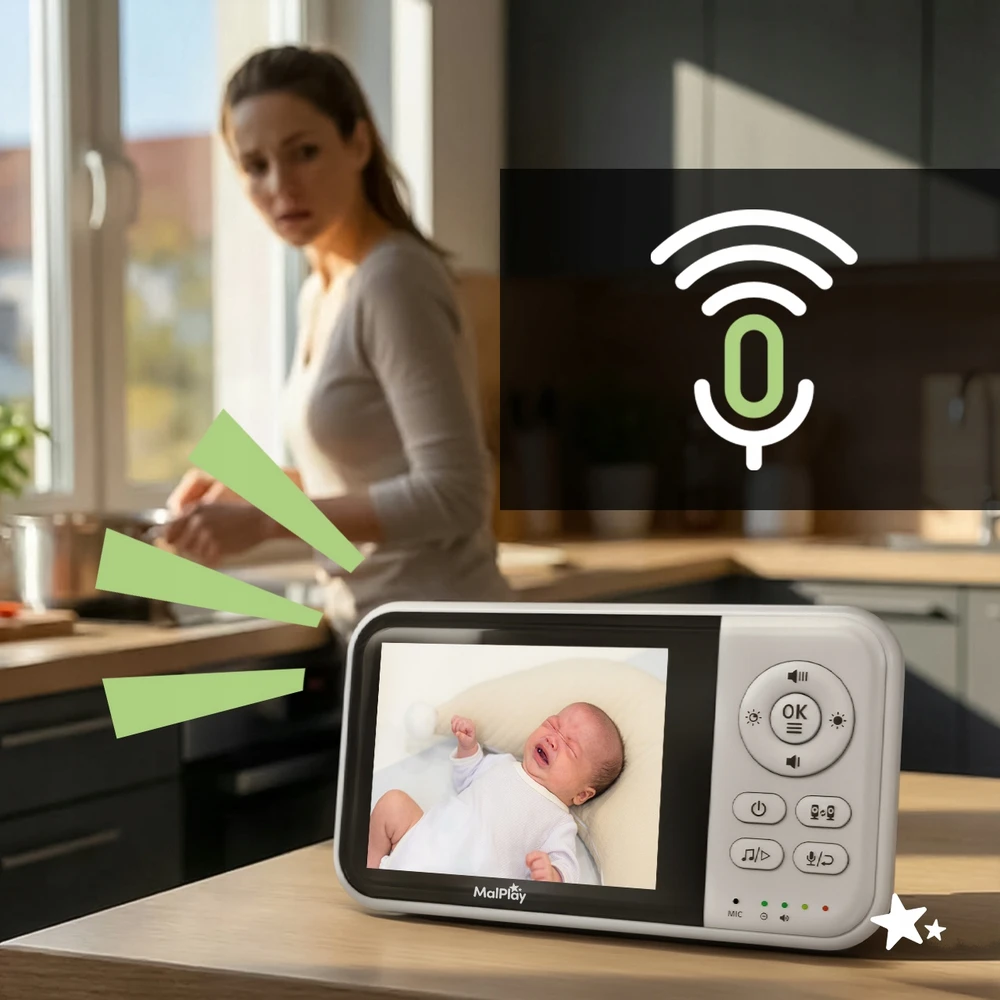 Malplay ELEKTRONINĖ AUKLĖ SU KAMEROS LIVE MONITORIU NAKTINIS REŽIMAS VOX ZOOM 3,2" LCD