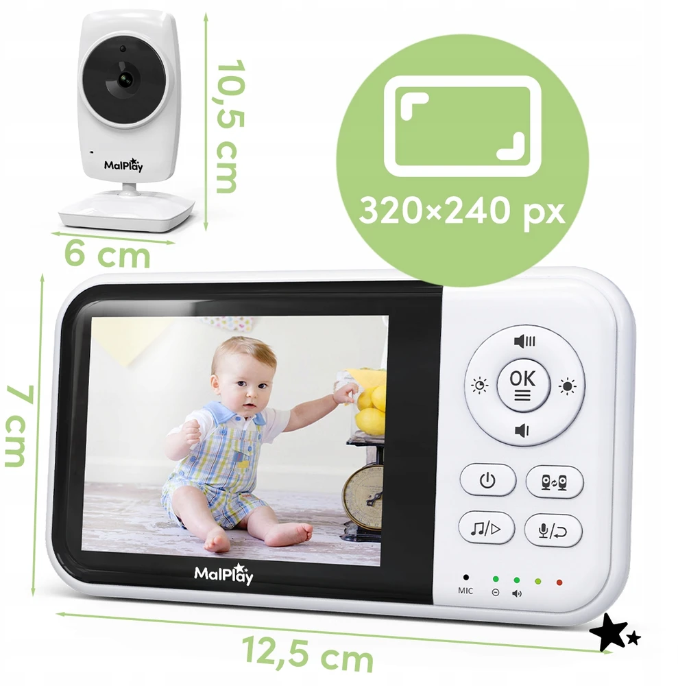 Malplay ELEKTRONINĖ AUKLĖ SU KAMEROS LIVE MONITORIU NAKTINIS REŽIMAS VOX ZOOM 3,2" LCD