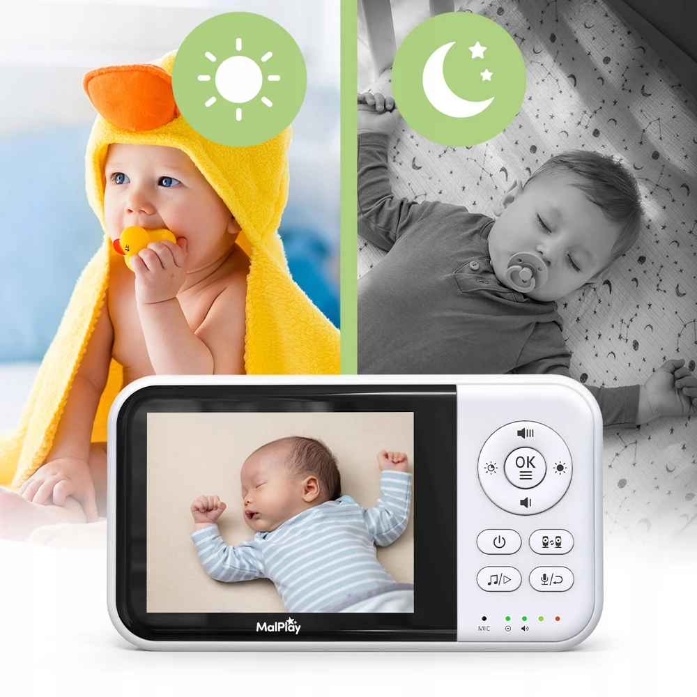 Malplay ELEKTRONINĖ AUKLĖ SU KAMEROS LIVE MONITORIU NAKTINIS REŽIMAS VOX ZOOM 3,2" LCD