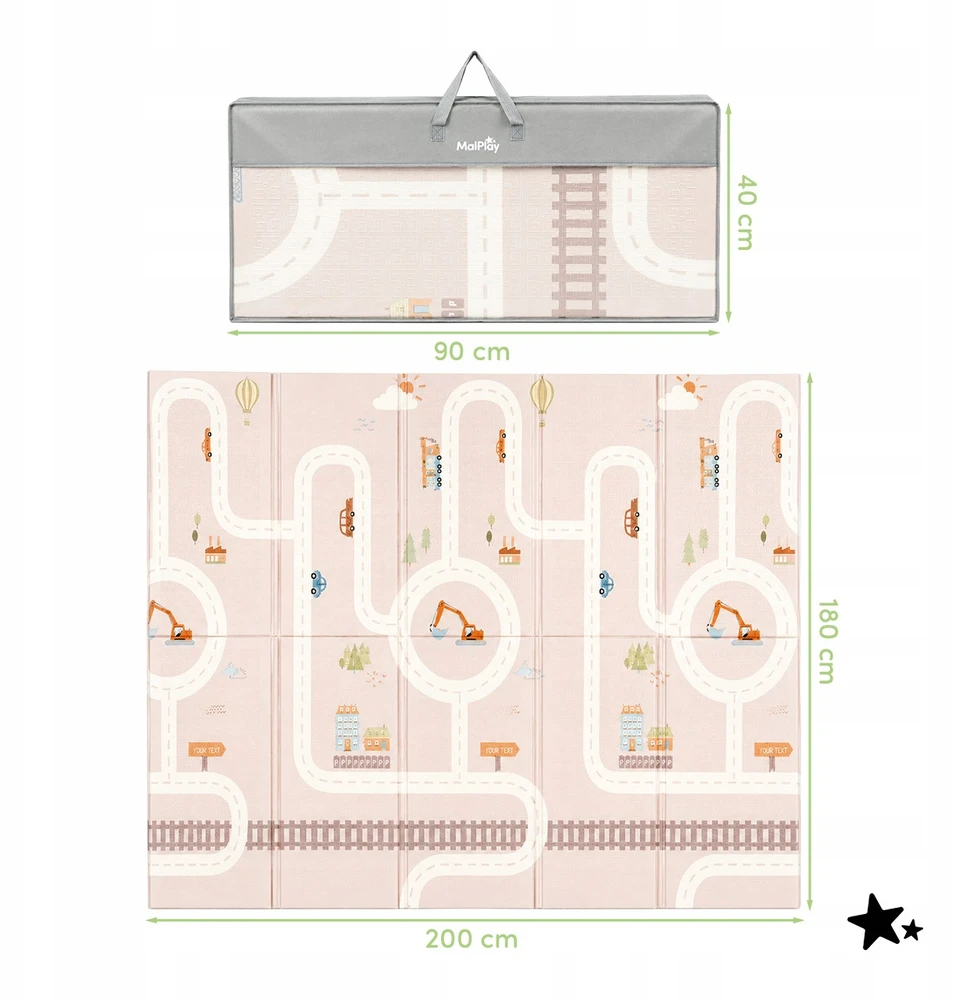 Malplay LAIKOMASIS PUOLŲ KILIMAS, DVIpusis sulankstomas 180x200 XPE PUTAS VAIKAMS