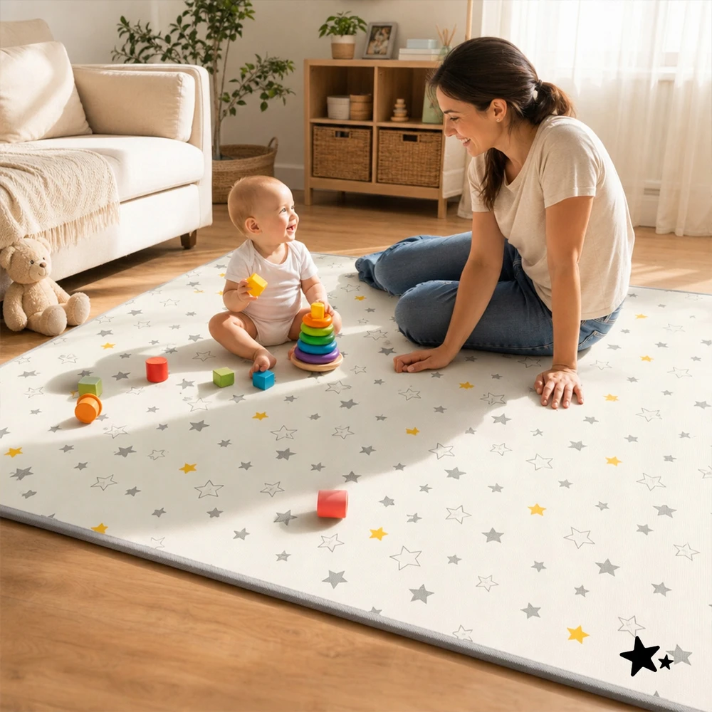 Malplay LAIKOMASIS VALČIUOTAS DVIPUŠIS PUOLŲ KILIMAS, DIDELIS 180x200 PUTOLAS VAIKAMS