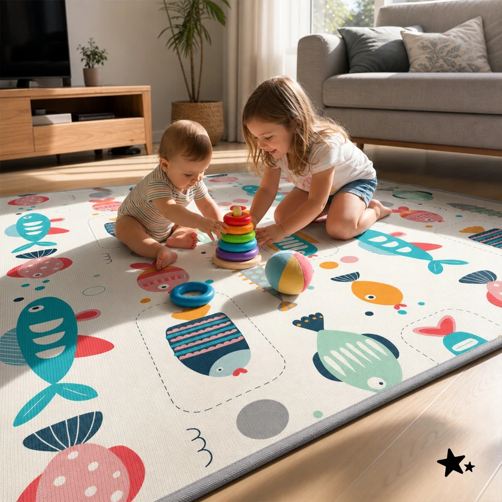 Malplay LAIKOMASIS VALČIUOTAS DVIPUŠIS PUOLŲ KILIMAS, DIDELIS 180x200 PUTOLAS VAIKAMS