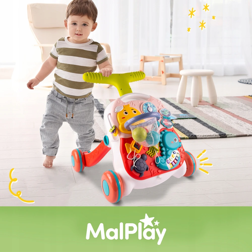 Malplay Lavinamasis stumdukas- staliukas kūdikiams su krepšiniu, 3in 1