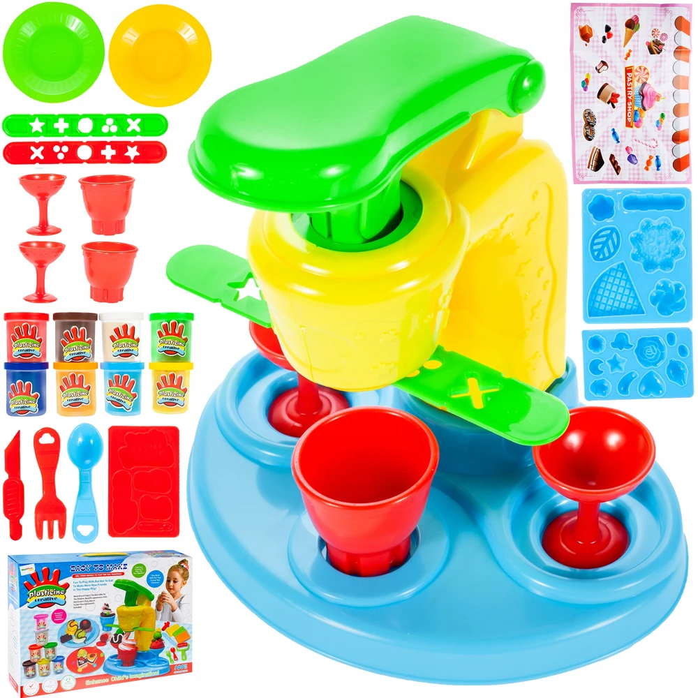 Malplay Plastilino rinkinys su ledų gaminimo aparatu ir 8 plastilino indeliais