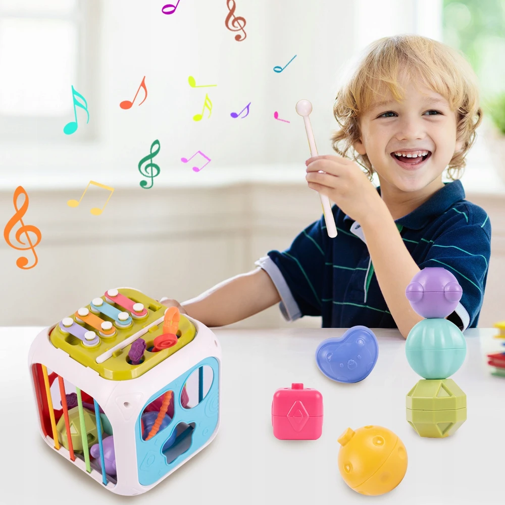 Malplay MONTESSORI Block SORTER GUMINIAI DAUGIAUSIŲ JAUTIMŲ UGDYMO KUBAS 7IN1