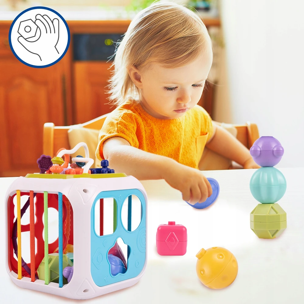 Malplay MONTESSORI Block SORTER GUMINIAI DAUGIAUSIŲ JAUTIMŲ UGDYMO KUBAS 7IN1