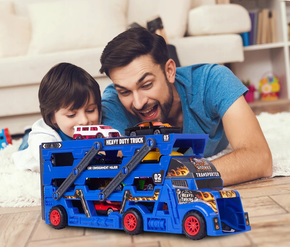 Malplay Žaislinis sunkvežimis vilkikas su paleidimo įranga ir 8 automobiliais