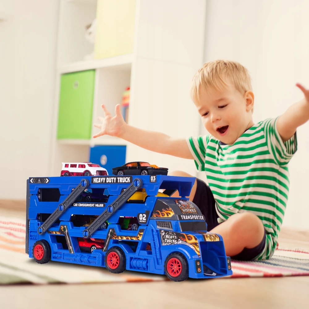 Malplay Žaislinis sunkvežimis vilkikas su paleidimo įranga ir 8 automobiliais