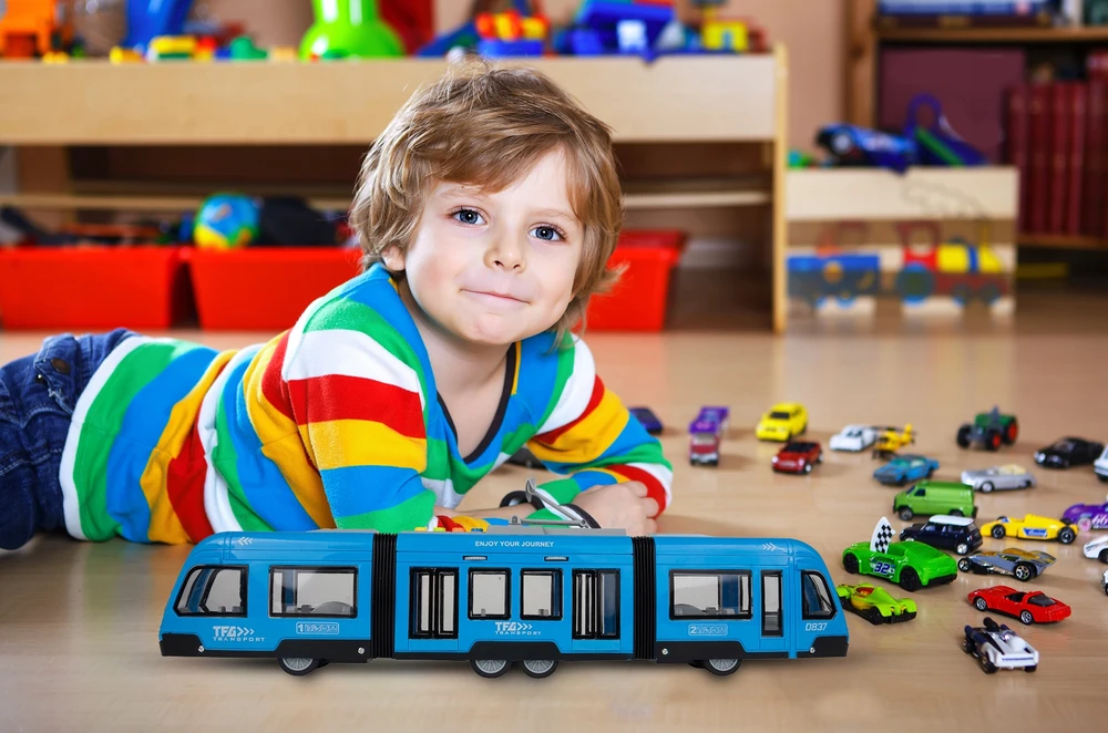 Malplay Žaislinis tramvajus su garsu ir šviesa ir atidaromomis durimis