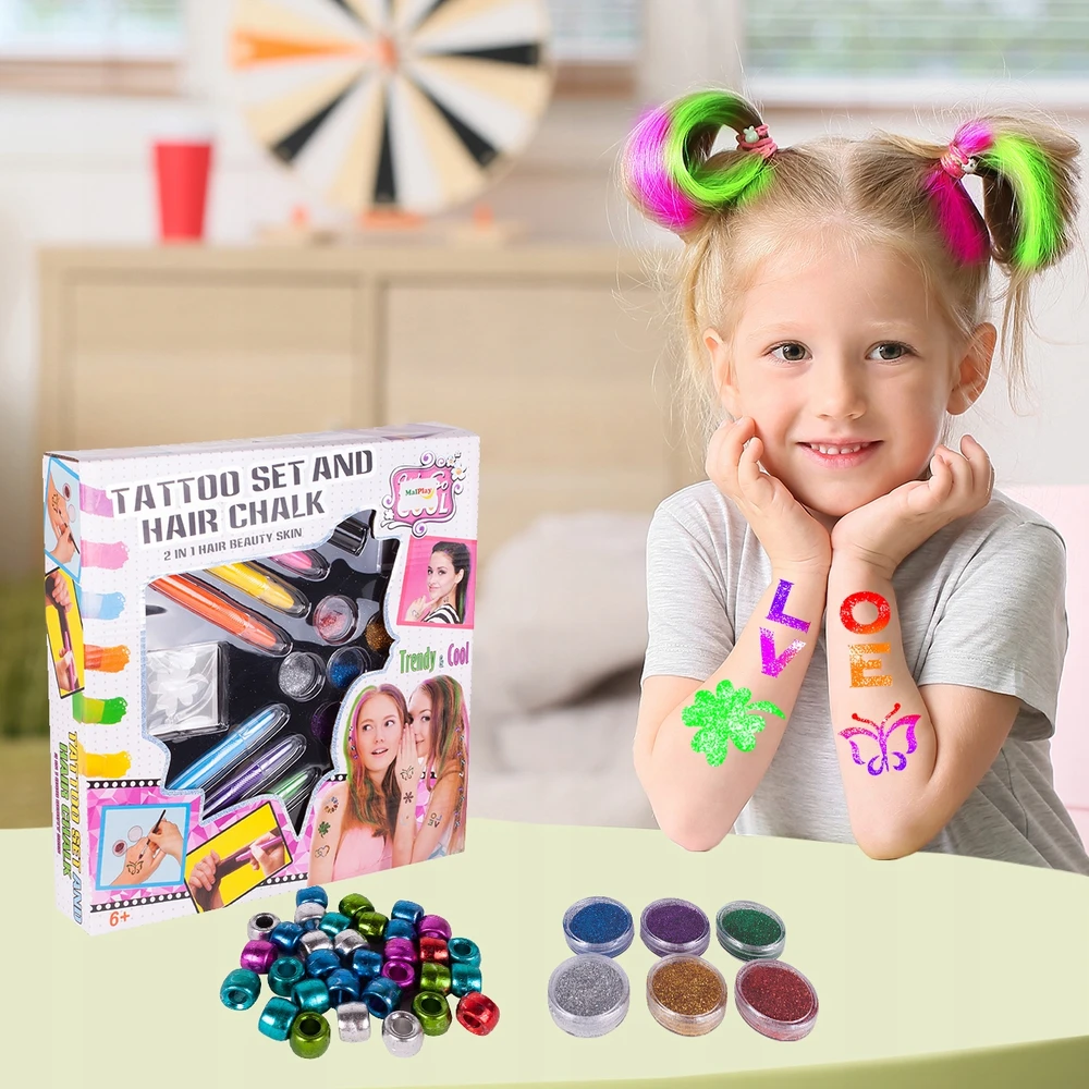 Malplay Tatuiruočių ir plaukų dažymo rinkinys „2in1 Beads“