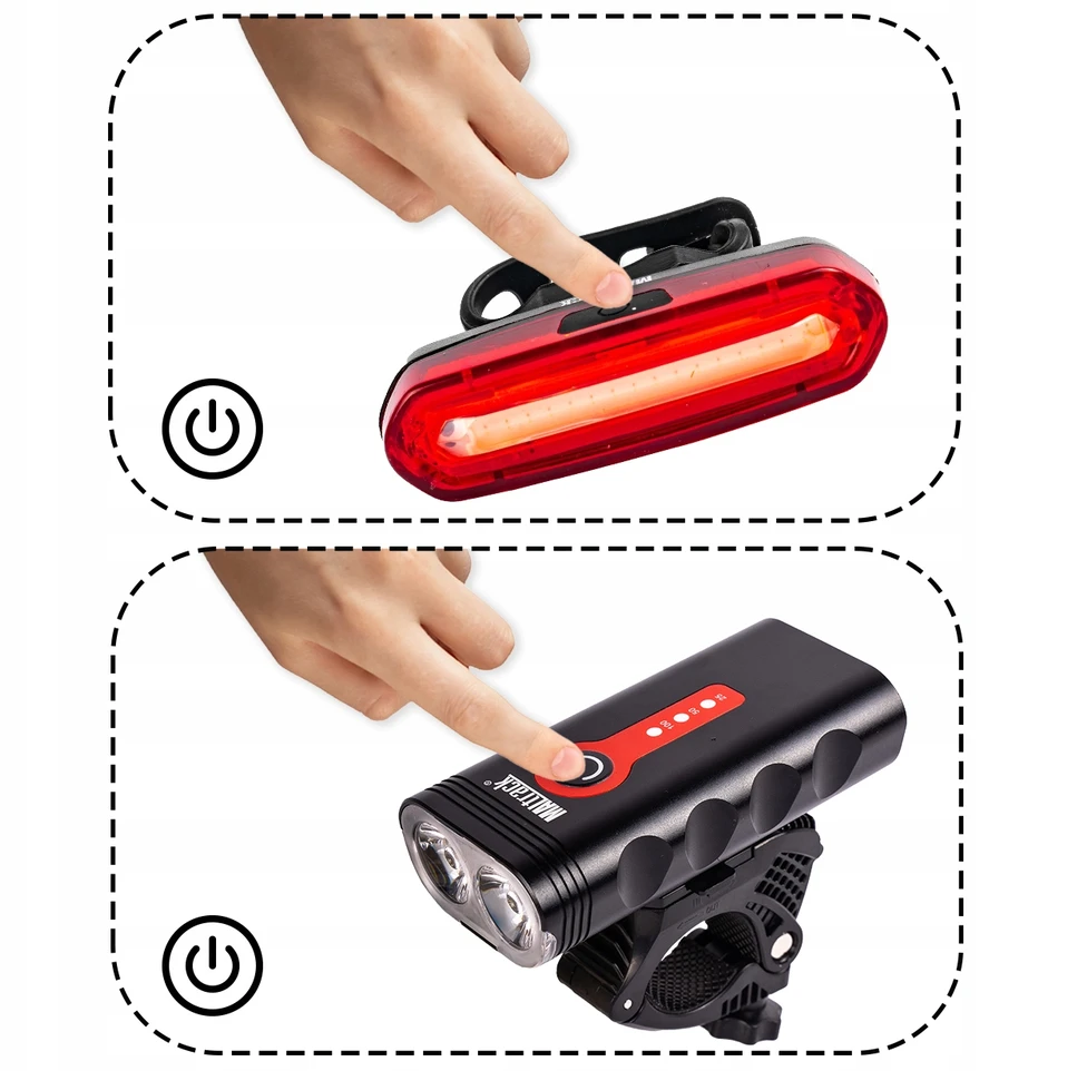 Maltrack Įkraunamas dviračio apšvietimas USB kabelis PRIEKINĖ GALINĖ LED 360 laipsnių
