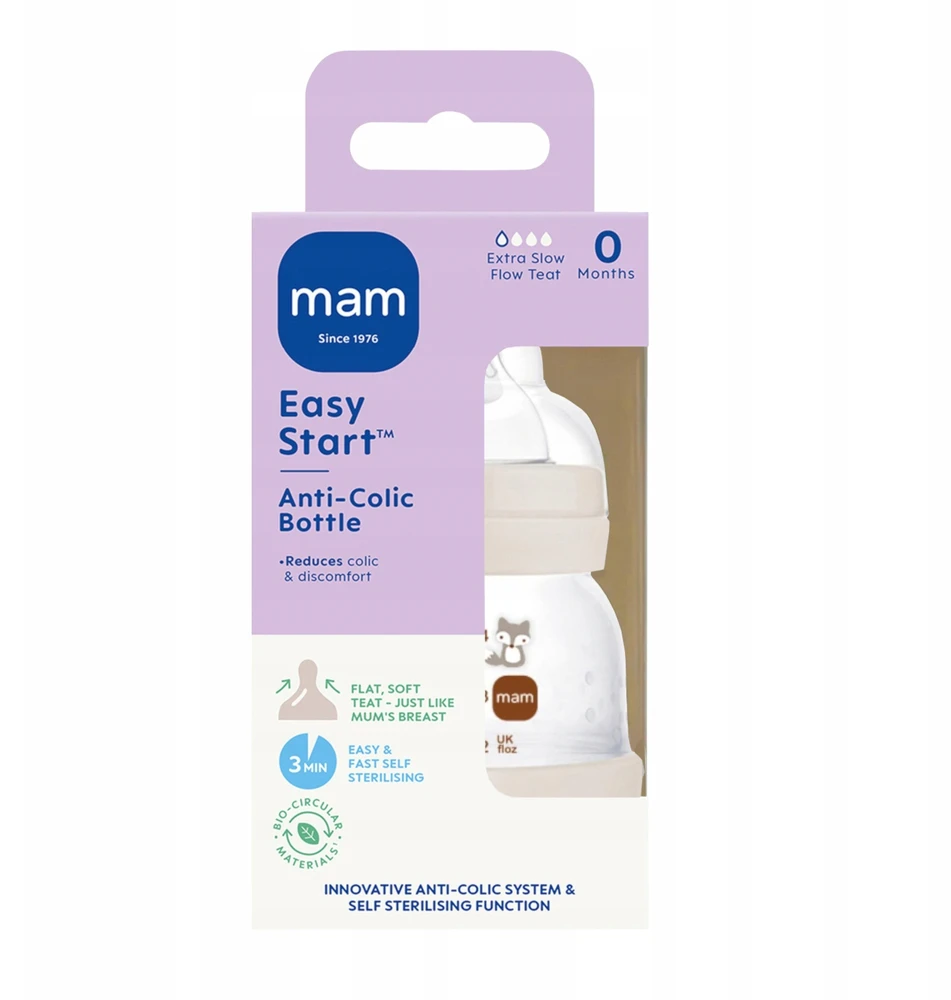 MAM Baby Anti-Colic Bottle 130 ml čiulptukas 0m Naujagimiui