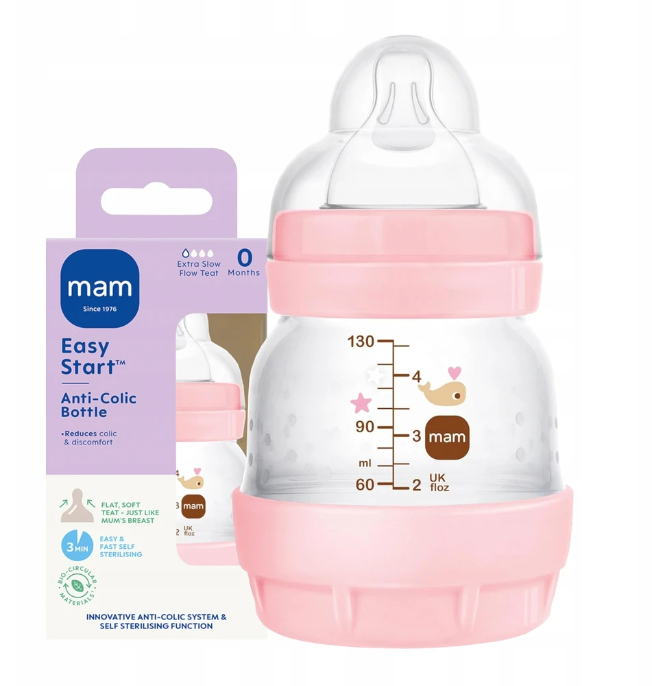 MAM Baby Anti-Colic Bottle 130 ml čiulptukas 0m Naujagimiui