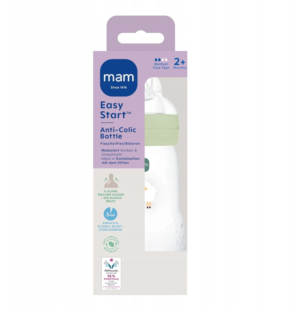 Mam 5953 PERFECT START ANTIKOLIKINIS BUTELIUKAS 260ML, ŽALIOS SPALVOS, MALTAS GAMTOJE